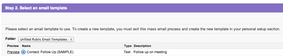 Salesforce Mass Email Template Selection