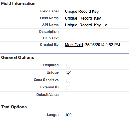 Unique Record Key Custom Field