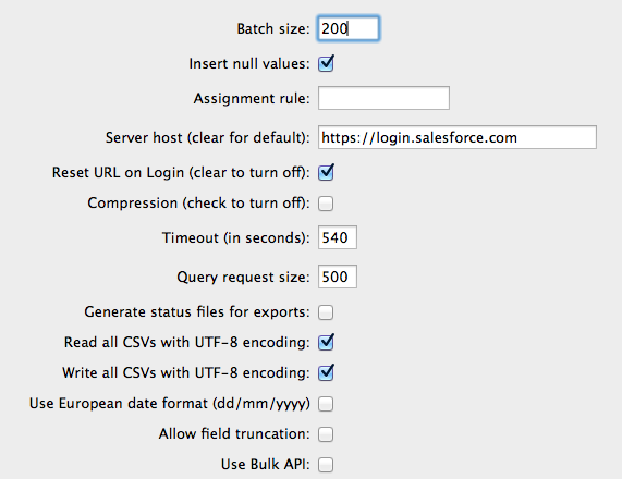 DataLoader Settings Insert Null Values