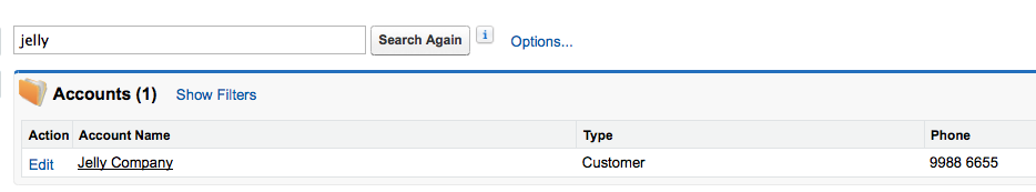 Account Search Results Layout