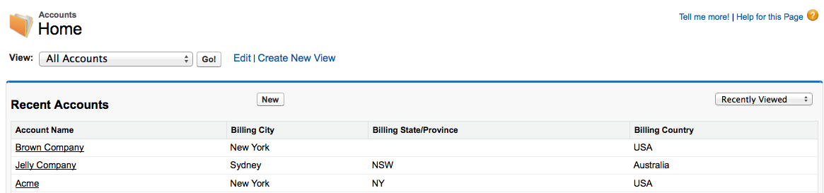 Recently Viewed Account Layout