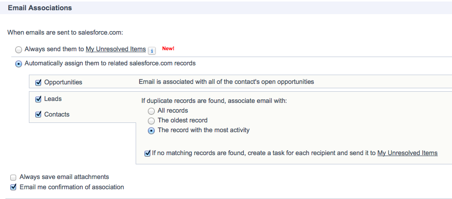 Salesforce Email Associations