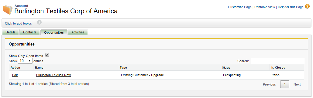 Filtered opportunities by IsClosed field.