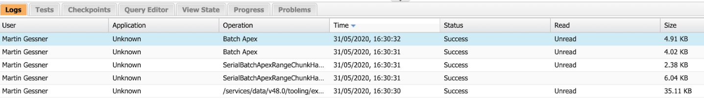 Sample Log from Developer Console