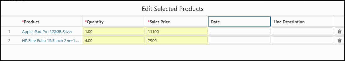 Screen Flows - Enter the quantity and sales price
