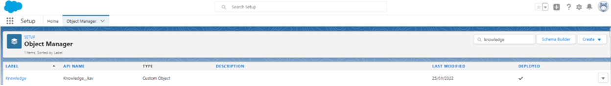 Go to Object Manager and search Knowledge